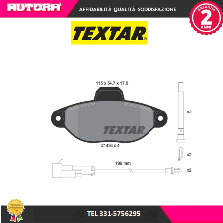 Kit pastiglie freno, Freno a disco anteriore Fiat 500-Ford Ka (MARCA-TEXTAR)..