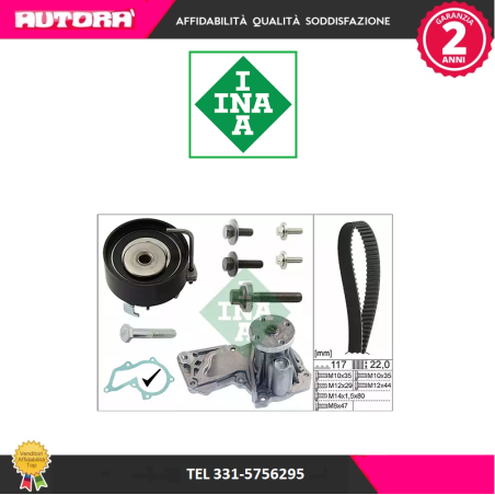 Pompa acqua + Kit cinghie dentate adatto a Ford Focus-Volvo (MARCA INA)..
