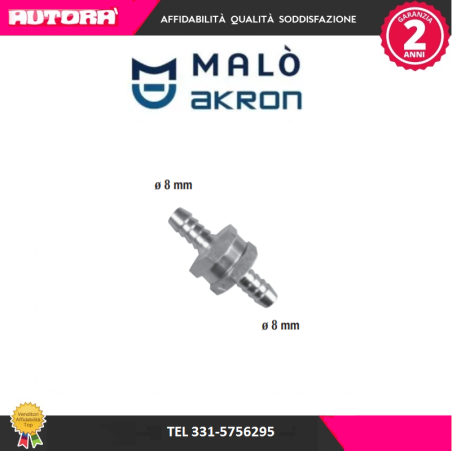 Valvola di non ritorno D.8mm/8mm (MARCA MALO')..