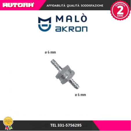 Valvola di non ritorno D.6mm/6mm (MARCA MALO')..