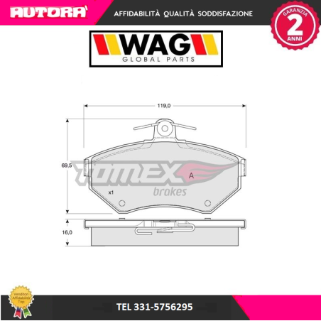 1394 Kit pastiglie freno a disco anteriore (MARCA-WAG)..