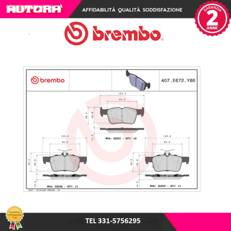 Kit pastiglie freno a disco posteriore Focus IV (MARCA-BREMBO)..